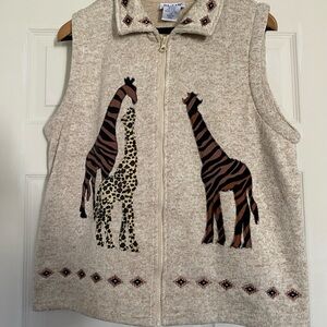 Vintage Blair Women's Large Griaffe Aztec Safari Vest Appliques Embroidery Knit